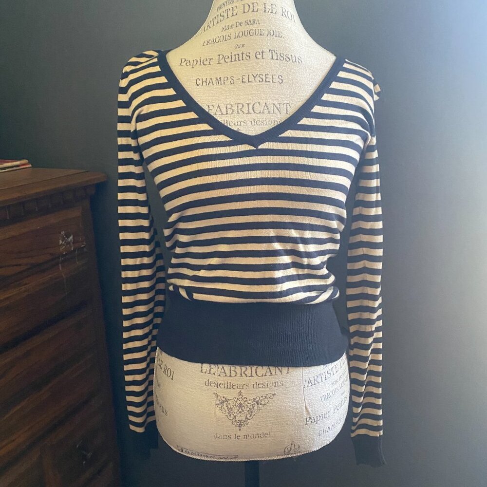 H&M Black and Tan v-neck knit sweater